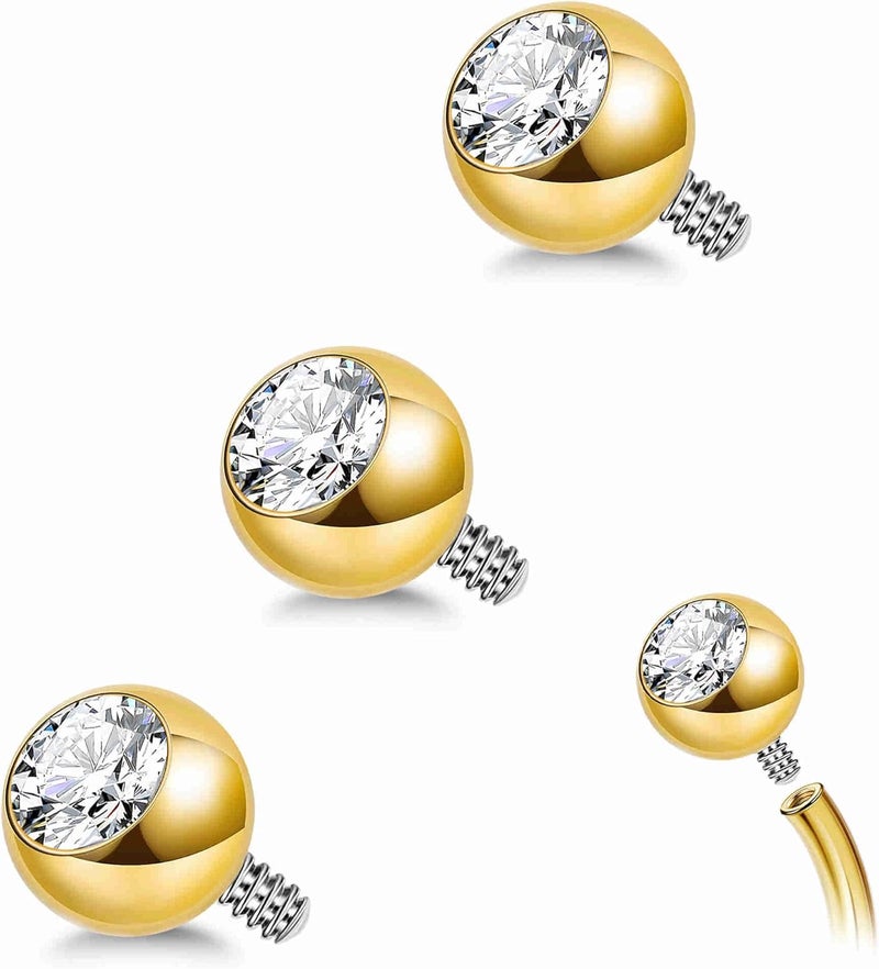 Masedy 3PCS 14G Titanium Replacement Balls for Piercing Internally Threaded Belly Button Piercing CZ Nipple Tongue Industrial Ring Top Piercing Jewelry Parts 5mm - Image 1